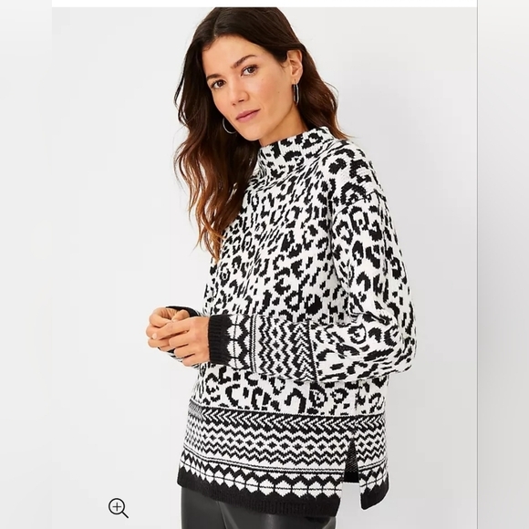 ANN TAYLOR Mixed Animal Print Mock Neck Sweater Women's Size M - Picture 1 of 12